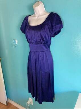 Suzi Chin Maggy Boutique 95% Silk Royal Blue Coquette Midi Dress Size S